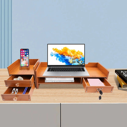 Wooden Desk Organizer W/ Drawer File Storage Desk Monitor Riser Computer Stand