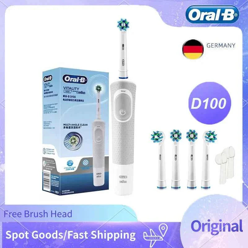 Oral B D100 2D Vitality Electric Toothbrush Timer 7600Rpm Cross Action Deep Cleaning and Whitening Teeth Tooth Brush