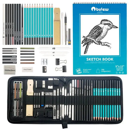 Bview Art 50 Pack Drawing Sketching Supplies Set Sketch Kit with Sketchbook Graphite Charcoal Pastel Pencil