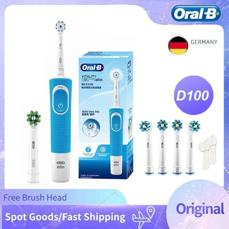 Oral B D100 2D Vitality Electric Toothbrush Timer 7600Rpm Cross Action Deep Cleaning and Whitening Teeth Tooth Brush