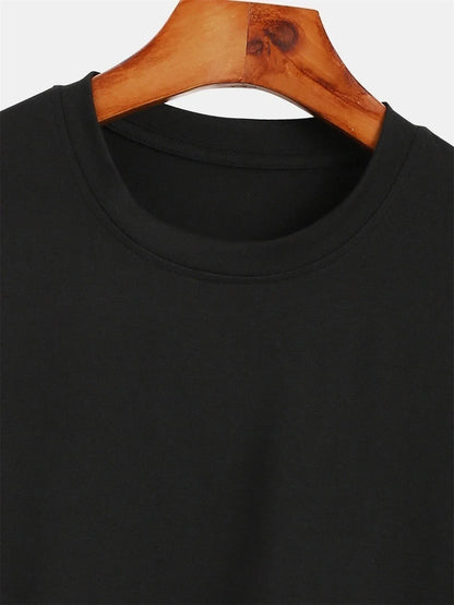 Men's Spring and Autumn 100% Cotton Loose and Comfortable Casual Paris Pattern Printed Round Neck Long Sleeve T-shirt