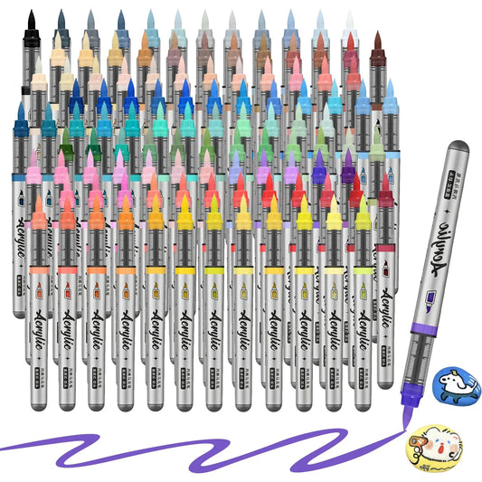 Acrylic Paint Markers ,12 pcs Brush Tip Acrylic Paint Pens Set with 9 Professional Color Series for DIY & Art Supplies