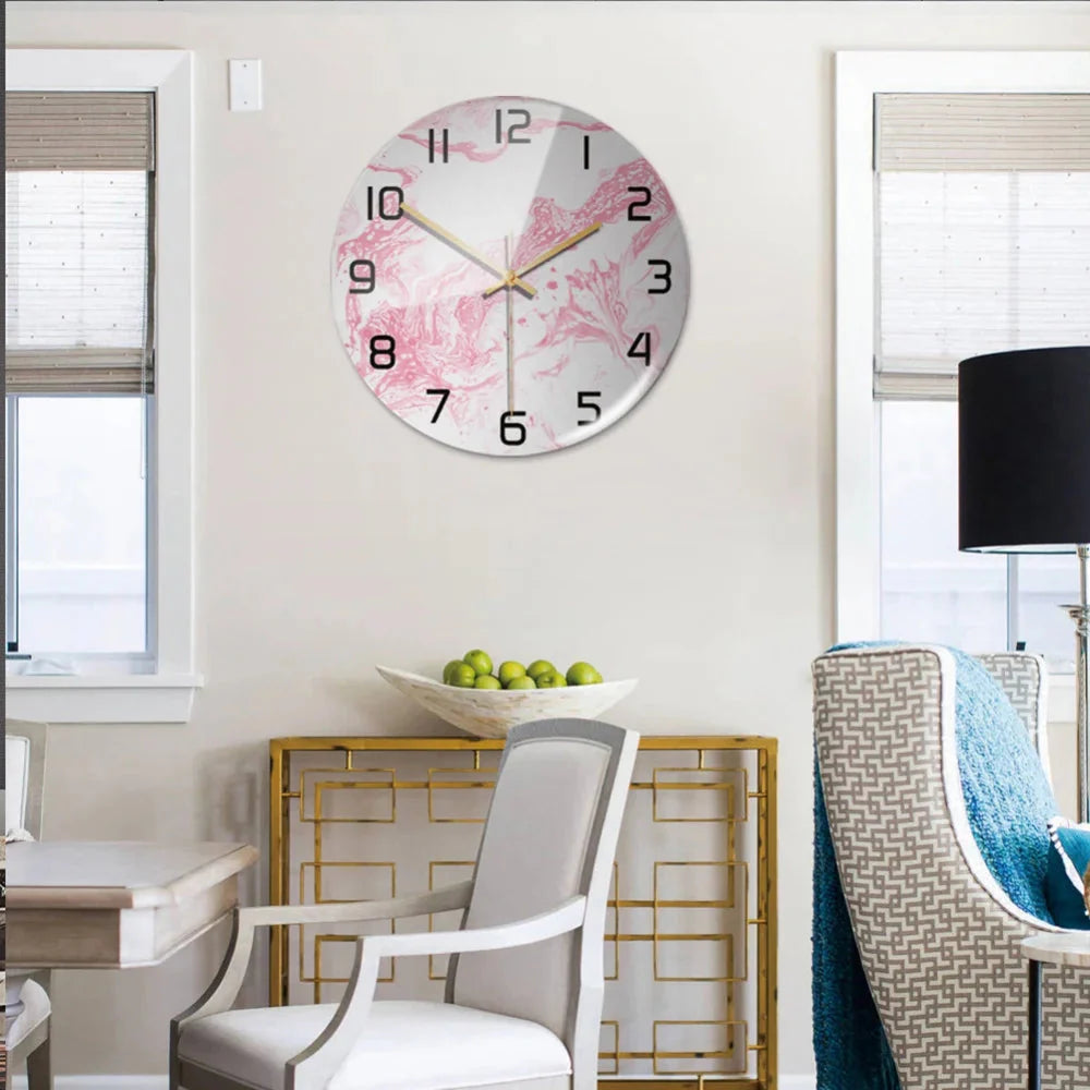 Black Gold Marble Metal Needle Modern Acrylic Round Clock 12"