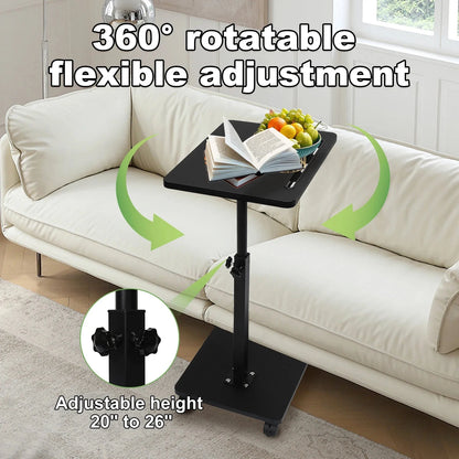 Adjustable Roller Movable Wood Table With Groove For Ipad F360 Rotating Tabletop Mobile Stand Home Office Tray Standing Rolling