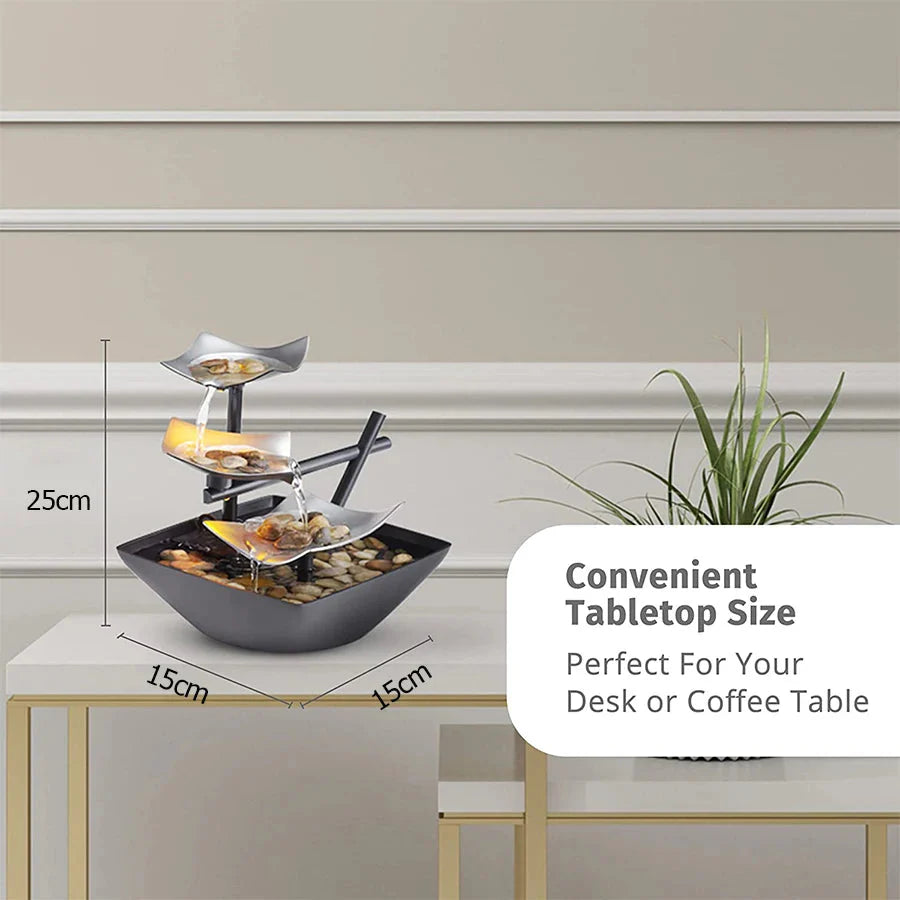 Mini Zen Desktop Fountain - LED Waterfall for Office Desk, Feng Shui Decor & Meditation Relaxation