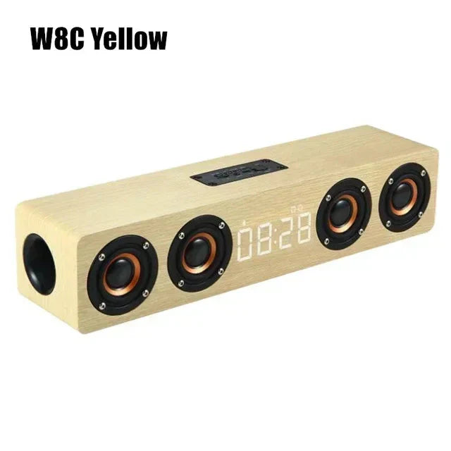 Wooden Soundbar Wireless Bluetooth Speaker Portable Retro Soundbox Subwoofer for TV Computer with FM Radio TF Card USB Boom Box