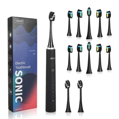 Seago S2 Sonic Electric Toothbrush  5 Modes Whitening Tooth brush 2 Minute Smart Timer IPX7 With 3pcs Replacement Brush Heads