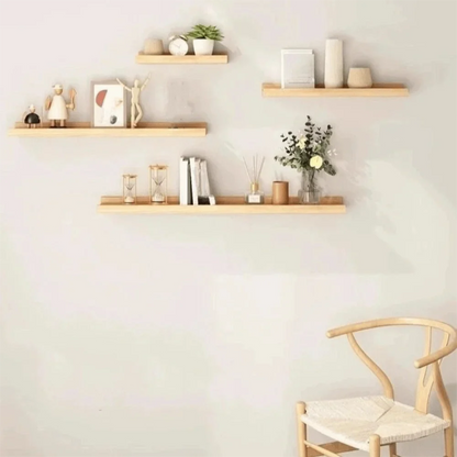Space Saving Wooden Floating Shelf Minimalist Style Decorative Display Stand Rustic Bookshelf Organizer Living Room