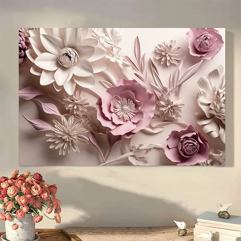 Charming Pink Floral Canvas Wall Art with Wooden Frame - Ideal Home Decor for Bedroom, Living Room & Office