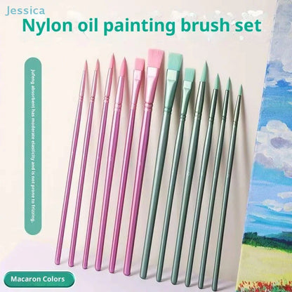 ♥Nylon Bristle Wooden Handle Pointed And Flat Watercolor Paintbrush Set For Art, Acrylic, Gouache, And Oil Painting
