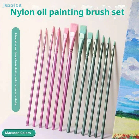 ♥Nylon Bristle Wooden Handle Pointed And Flat Watercolor Paintbrush Set For Art, Acrylic, Gouache, And Oil Painting