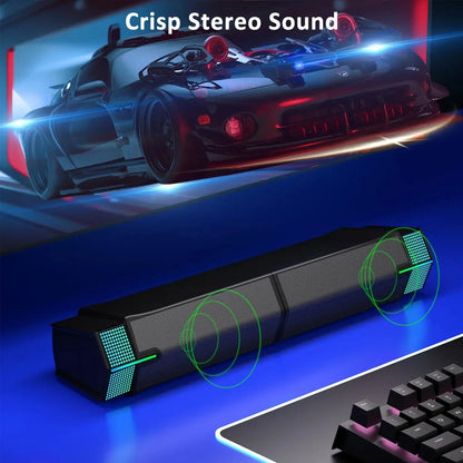 Bluetooth Computer Speakers for PC Desktop Monitor, Gaming PC Sound Bar-Wired USB-Powered,Superb Stereo Sound,with LED Lighting
