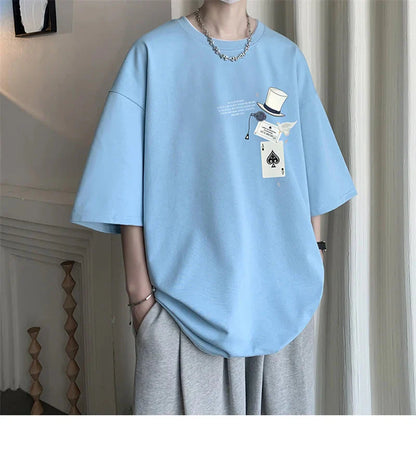 Men's Cotton T-shirts White 5XL Fashion Mens Oversized T Shirt Funny Print Summer Casual Wear Tee Shirts for Men Male Clothes