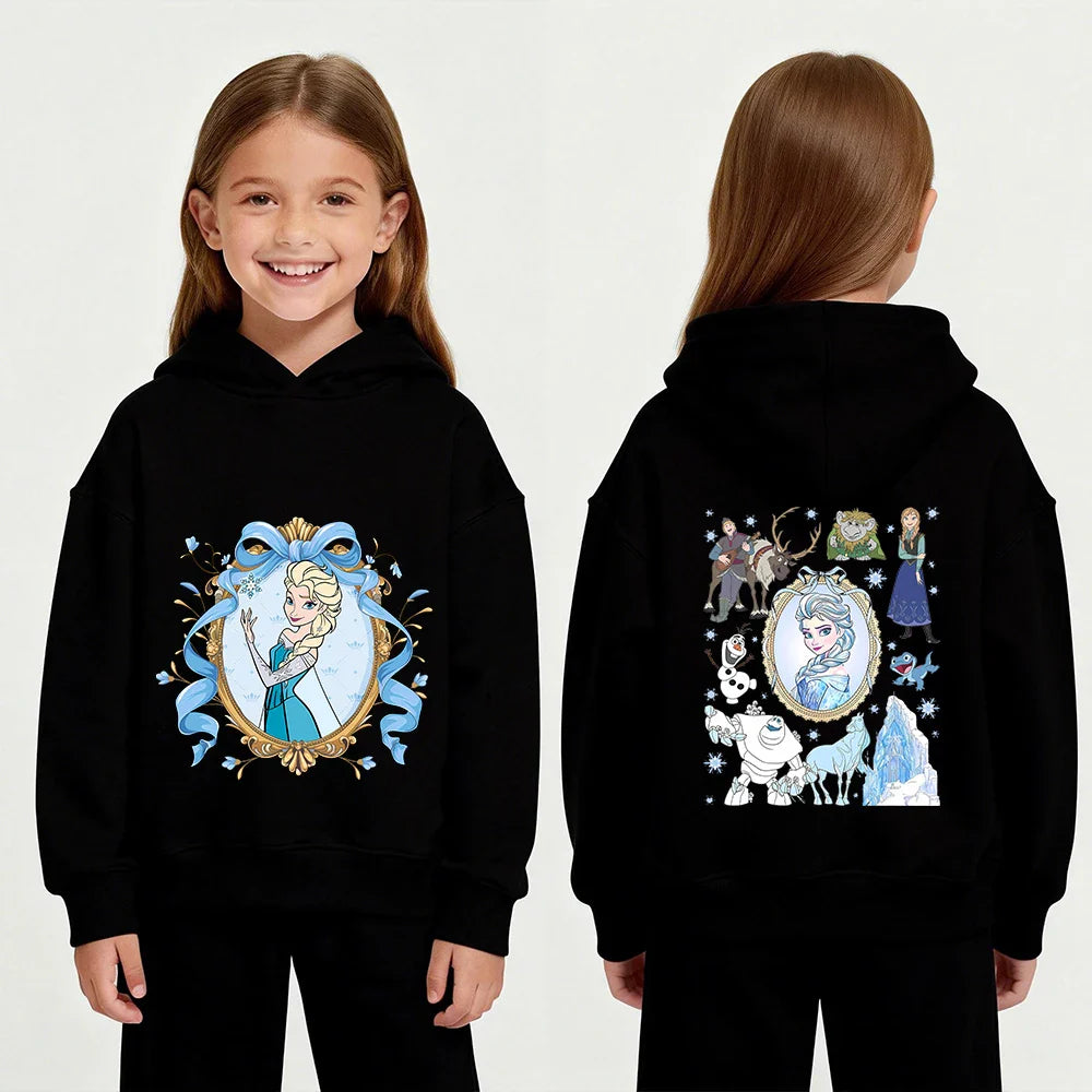 Disney Stitch Frozen Elsa Plush Pullover Hoodie - Children's Winter Fleece Sweatshirt