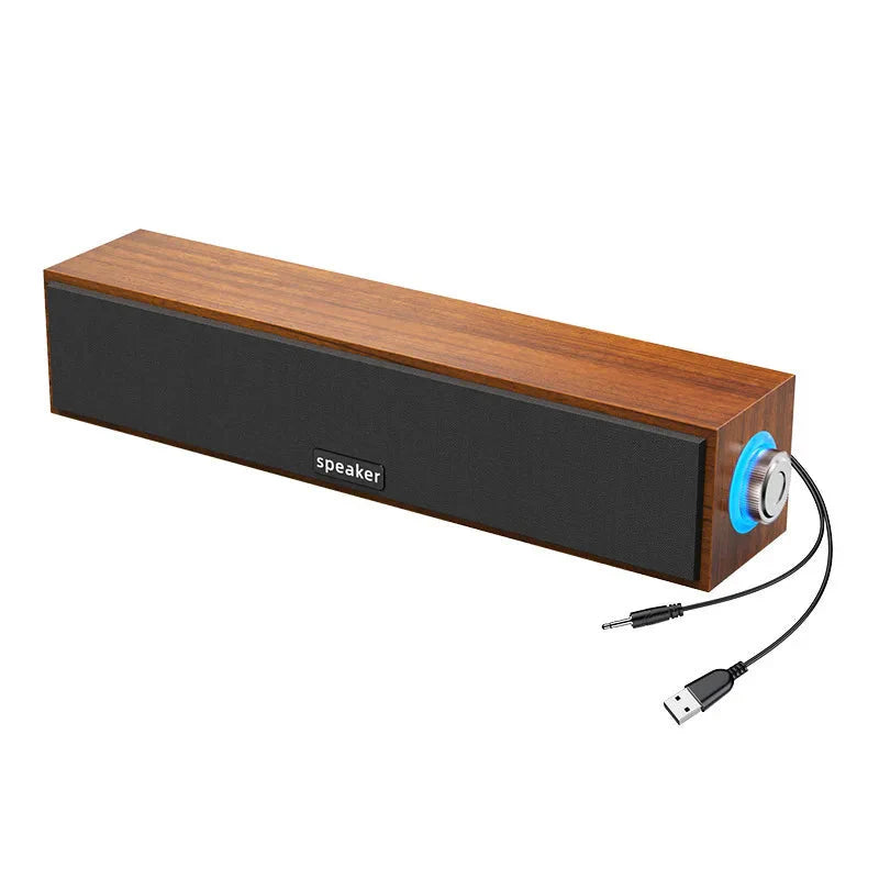 New Long Strip USB Wired Bluetooth Dual Speakers Wooden Small Speaker Computer Notebook Sound Bar Desktop Heavy Bass
