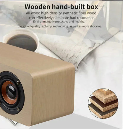 Wooden Soundbar Wireless Bluetooth Speaker Portable Retro Soundbox Subwoofer for TV Computer with FM Radio TF Card USB Boom Box