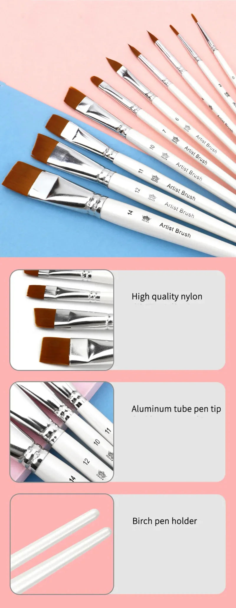 10pcs Multifunctional Art Painting Brushes Set Artist Art Painting Hook Line Watercolor Gouache Oil Painting Brush Art Supplies