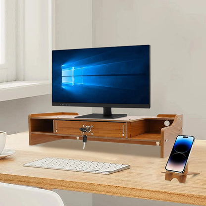 Home Computer Monitor Lift Stand with Drawers and Phone Holder, Desktop Organizer, Desktop Drawer Storage Cabinet