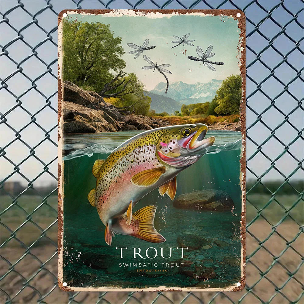 Rustic Metal Trout Wall Art - Vibrant Waterproof Sign, Easy to Hang for Home Decor, Bar, Cafe, Garden, Man Cave & More
