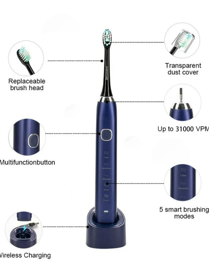 2026 NEW USB Rechargeable Electric Toothbrush Automatic Toothbrush for Adults with 5 Modes and 8 Replacement Brush Heads