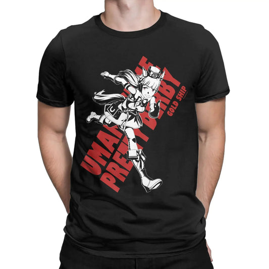 Men T-Shirts Umamusume Pretty Derby Gold Ship Funny Pure Cotton Tees Short Sleeve  T Shirts Crewneck Tops Party
