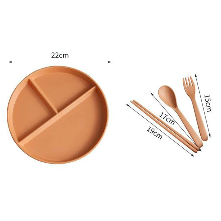 23cm Sub-grid Plate Fat-reducing Sub-plate Children's Tableware Three-grid Rice Plate Separated Dessert Breakfast Plate Kitchen