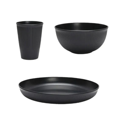 Black plastic cutlery set plates spitting dishes bowl cups cutlery for outdoor camping party