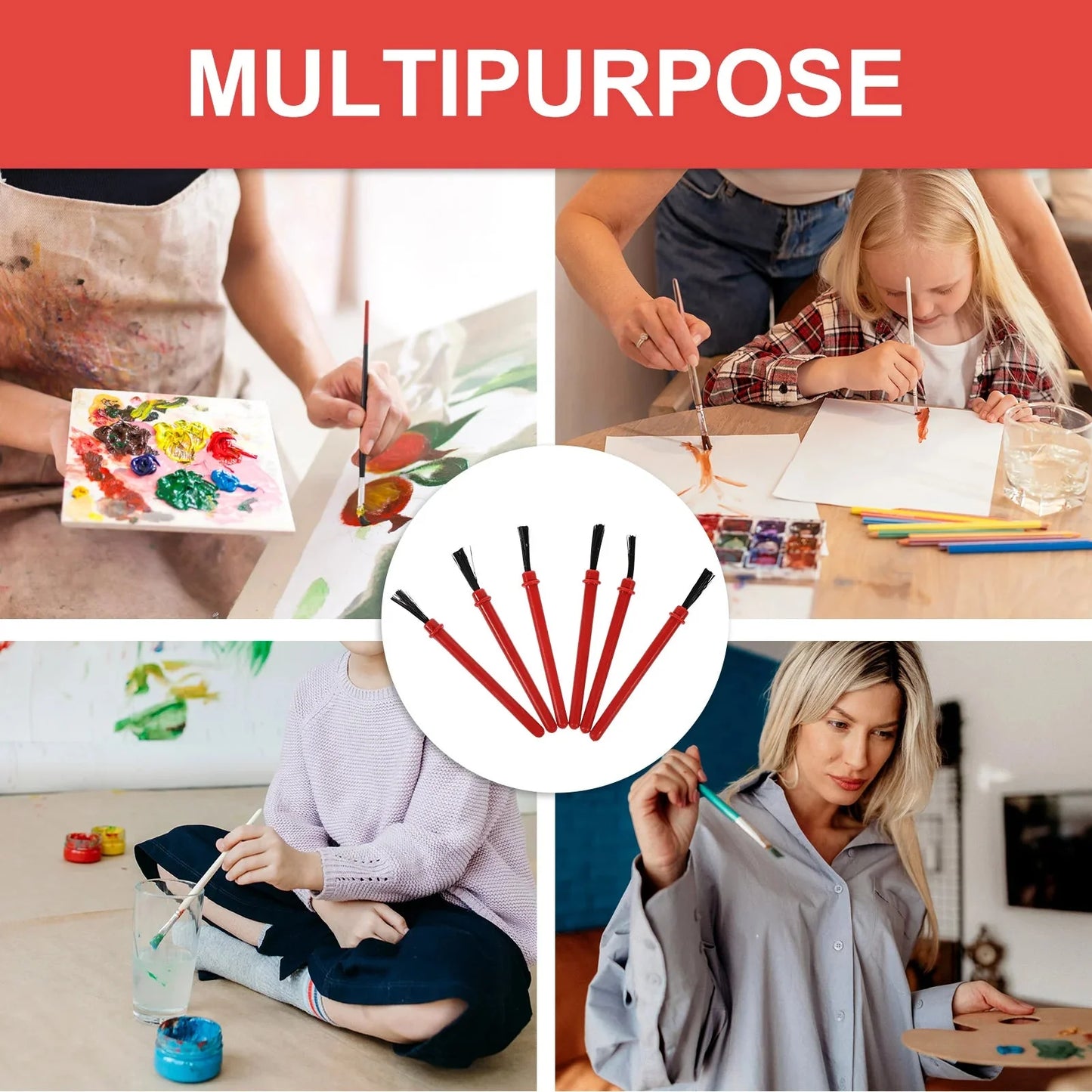 100Pcs Paint Brushes for Toddlers 2-4 Years Art Watercolor Acrylic Pigment Portable Durable PP Material Easy to Clean