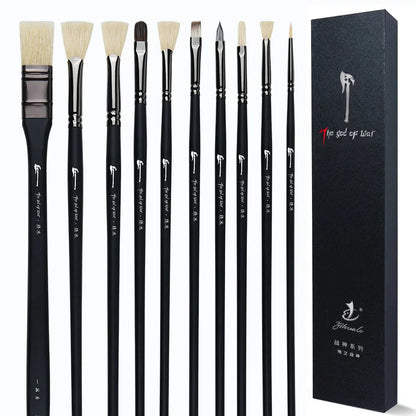 10 Pcs Paint Brushes Set Bristle Hair Professional Drawing Long Rod Painting Brush Oil Acrylic Watercolor Art Supplies