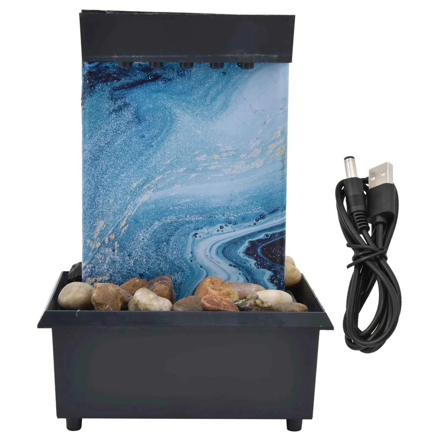 3V USB Marble Water Fountain Ornaments LED Tabletop Fountain with Stones for Home Office Table Decoration Desktop Water Fountain