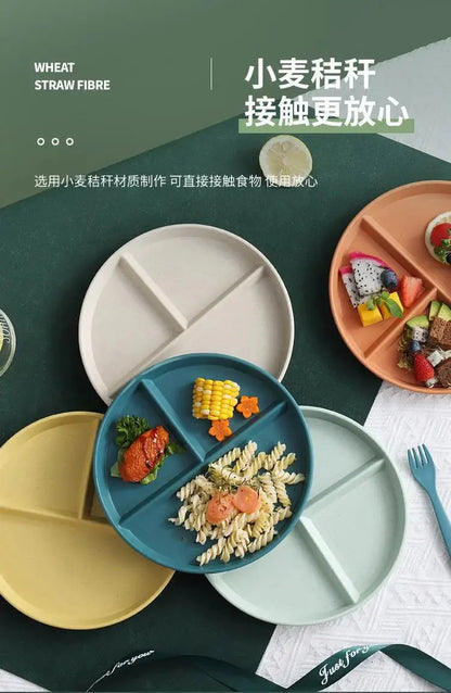 23cm Sub-grid Plate Fat-reducing Sub-plate Children's Tableware Three-grid Rice Plate Separated Dessert Breakfast Plate Kitchen