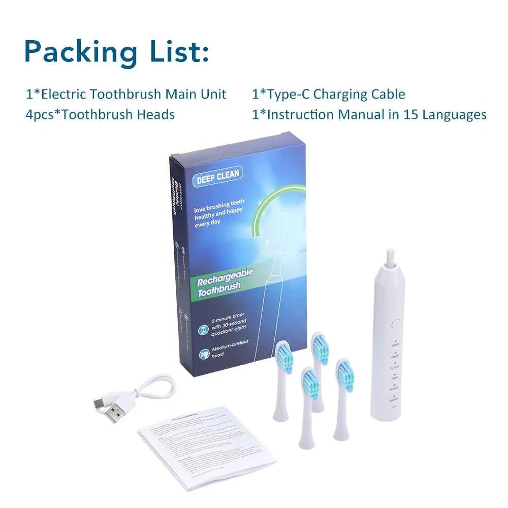 Sonic Electric Toothbrush Smart Dental Teeth Whitening Rechargeable Adult Tooth Brush With 6 Modes and 4 Brush Heads Oral Care