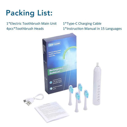 Sonic Electric Toothbrush Smart Dental Teeth Whitening Rechargeable Adult Tooth Brush With 6 Modes and 4 Brush Heads Oral Care
