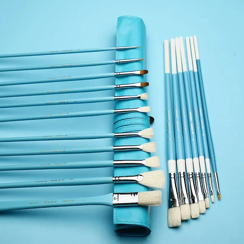 18 pcs/set Art supplies gouache oil painting dedicated acrylic painting brush Blue long birch rod Mixed hair paint brush