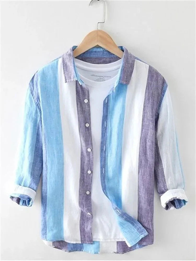 Striped shirt men's 2025 Man Plaid Shirts Cotton Chemise Male Blouses Casual Long Sleeve Formal Business Shirt Men's Clothing
