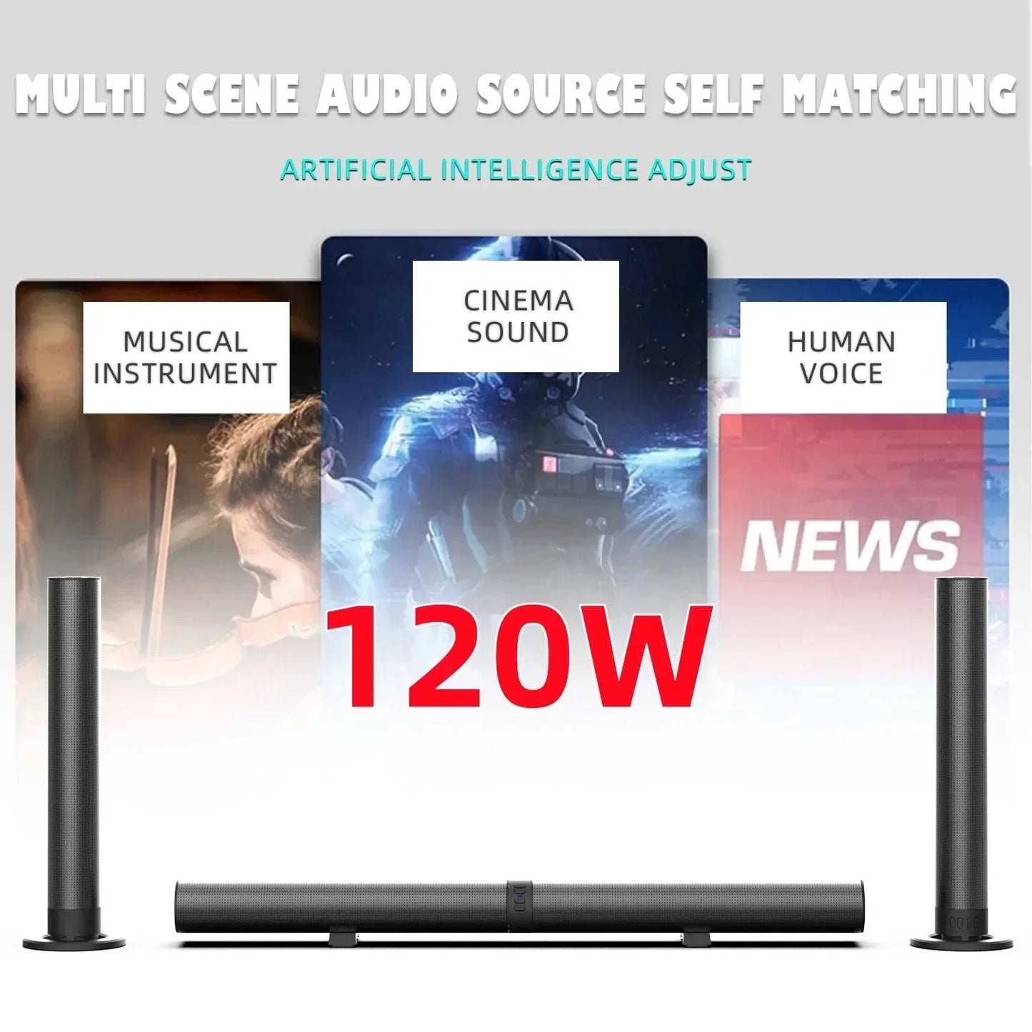 Powerful 120W Soundbar Sound Radio Blaster Bar Audio TV PC Subwoofer 360 Stereo Surround Wireless Home Theater Bluetooth Speaker