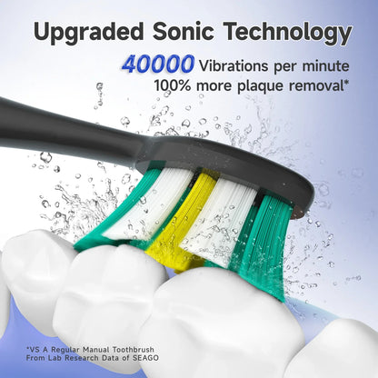 SEAGO Electric Toothbrush with 8 Soft Bristle Heads for Adults Pressure Sensor 5 Modes with 2 Minutes Smart Timer SG-2752