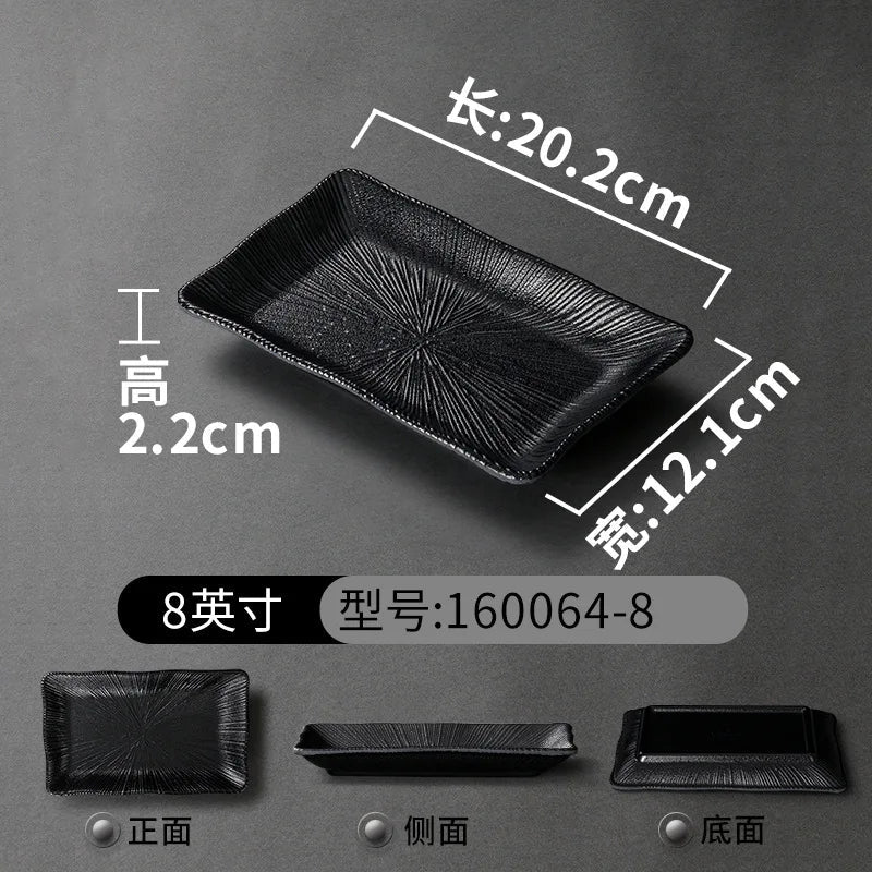 Pretty Black Melamine Plates Steak Barbecue Trays for Meal Vegetables Fruit Western Dinner Dishes Beautiful Tableware Decoration