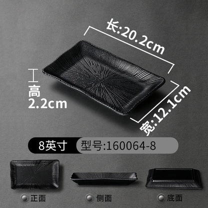 Pretty Black Melamine Plates Steak Barbecue Trays for Meal Vegetables Fruit Western Dinner Dishes Beautiful Tableware Decoration