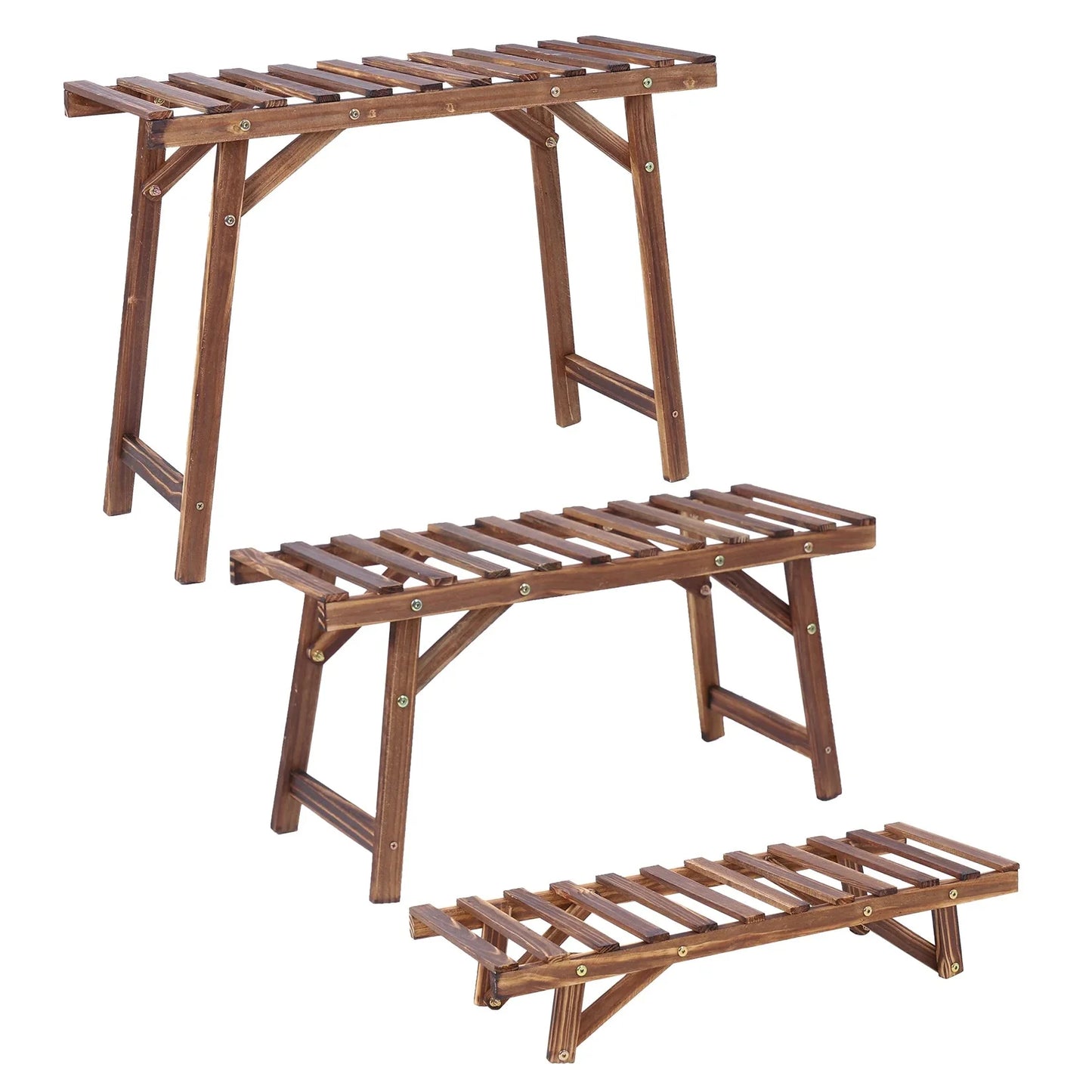 Set of 3 Wood Plant Stand,Rectangular Ladder Flower Pots Outdoor Indoor Plant Display Rack Storage for Home Garden Patio Balcony