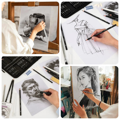 14-60 pcs Drawing Set Sketching Kit - Art Supplies,for Adults Artists with 3-Color Sketchbook,Graphite,Pastel,Charcoal Pencils
