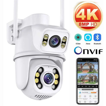 8MP 4K Dual Lens Wifi Camera Ai Auto Tracking Waterproof Security CCTV Video Surveillance Camera Police Light Alarm IP Camera