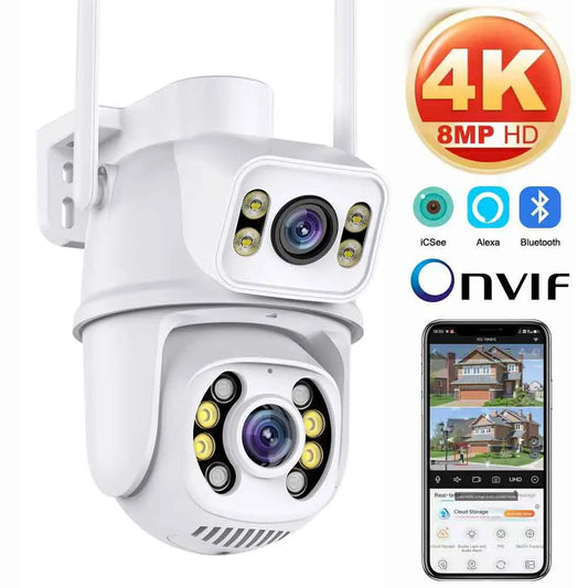 8MP 4K Dual Lens Wifi Camera Ai Auto Tracking Waterproof Security CCTV Video Surveillance Camera Police Light Alarm IP Camera