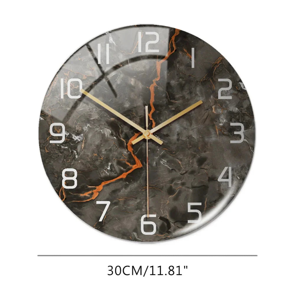 Black Gold Marble Metal Needle Modern Acrylic Round Clock 12"