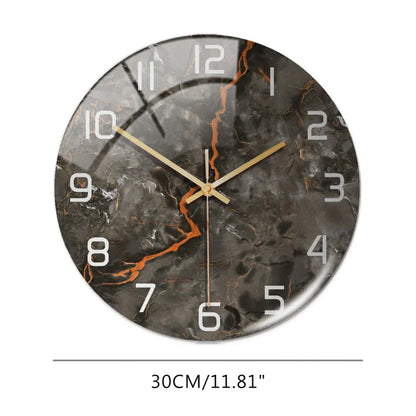 Black Gold Marble Metal Needle Modern Acrylic Round Clock 12"