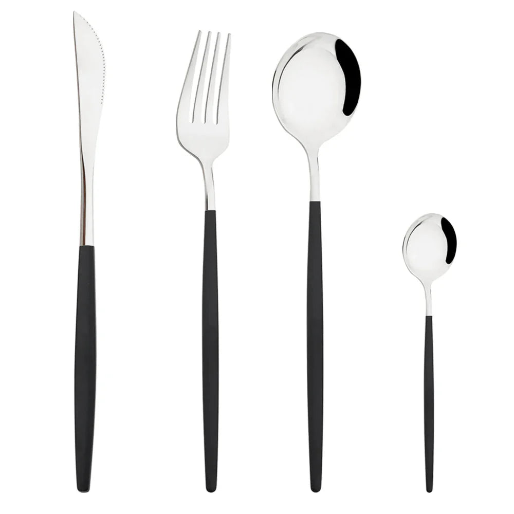 Western Purple Silver Tableware New Dinnerware Set 4Pcs Stainless Steel Kitchen Knife Fork Spoon Complete Cutlery Flatware Set