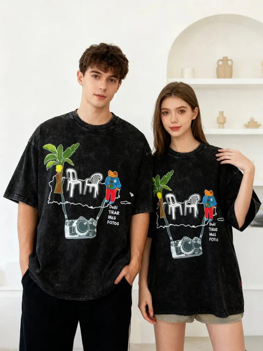 Washed T Shirts DTMF Debi Tirar Mas Fotos T-Shirts Street 2025 New Album Short Sleeve Summer Tees for Men Women