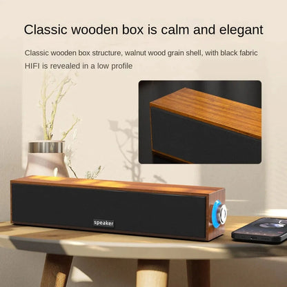 New Long Strip USB Wired Bluetooth Dual Speakers Wooden Small Speaker Computer Notebook Sound Bar Desktop Heavy Bass