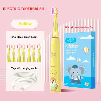 Kids Sonic Electric Toothbrush Child Cartoon with Colorful LED Light IPX7 Waterproof 2 mins Smart Timer Rechargeable Toothbrush