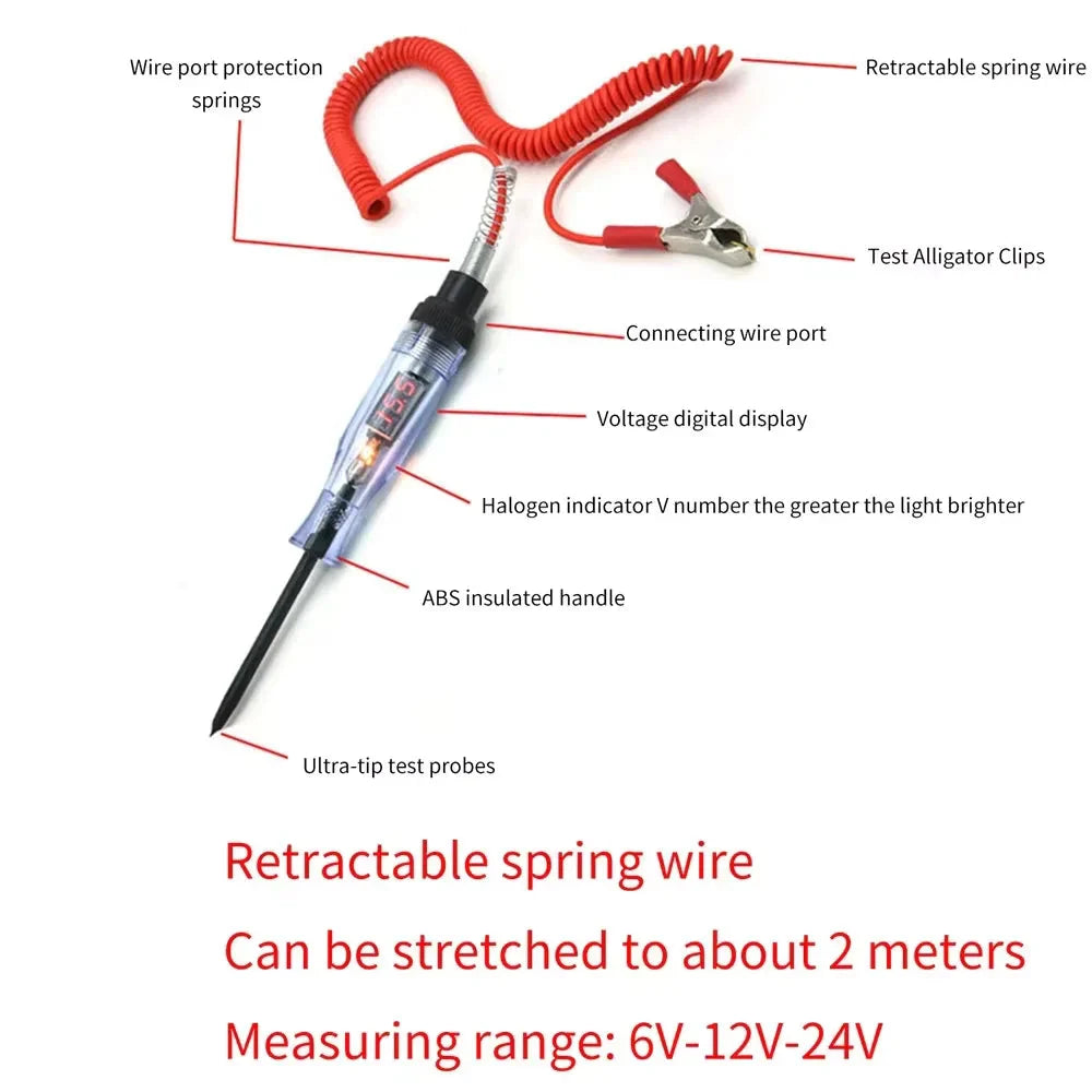 1pc 6V 12V 24V 48V 90V Car Digital Display Test Pen Circuit Test Pen Light Bulb Electric Measuring Pen Repair Tools